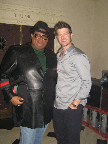Harvey Star Washington with Robin Thicke backstage at his concert